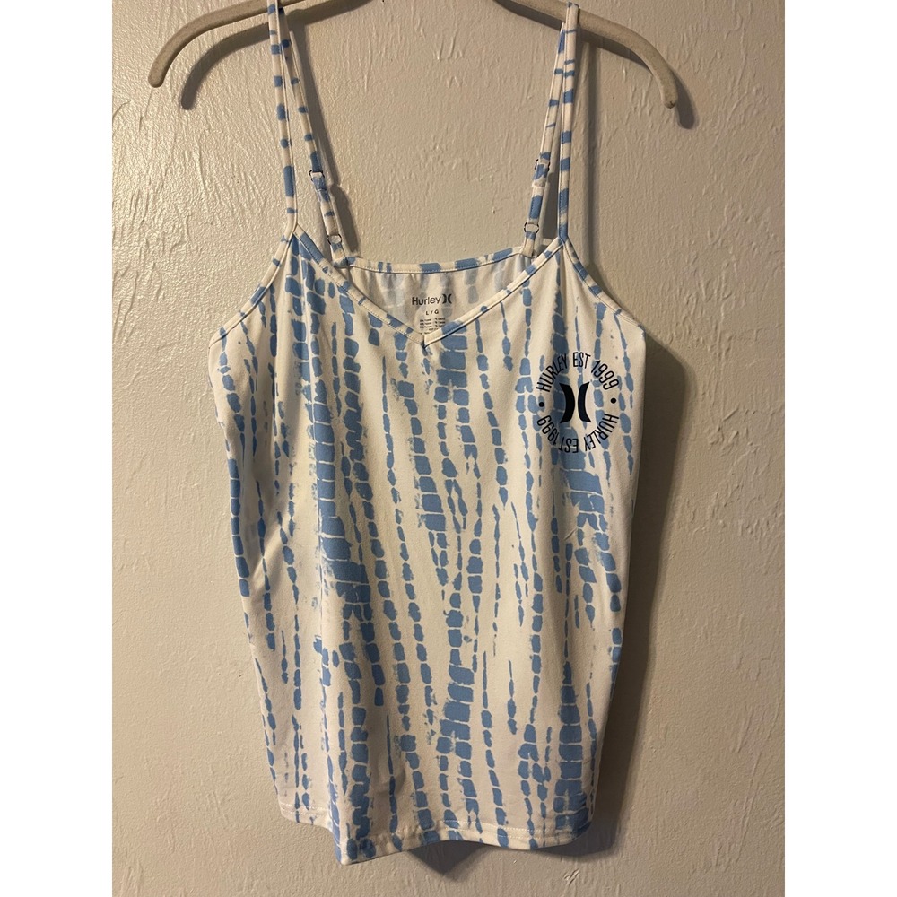 Hurley Womens‎ Blue White Tie Dye Camisole Tank Top Adjustable Straps Size Large